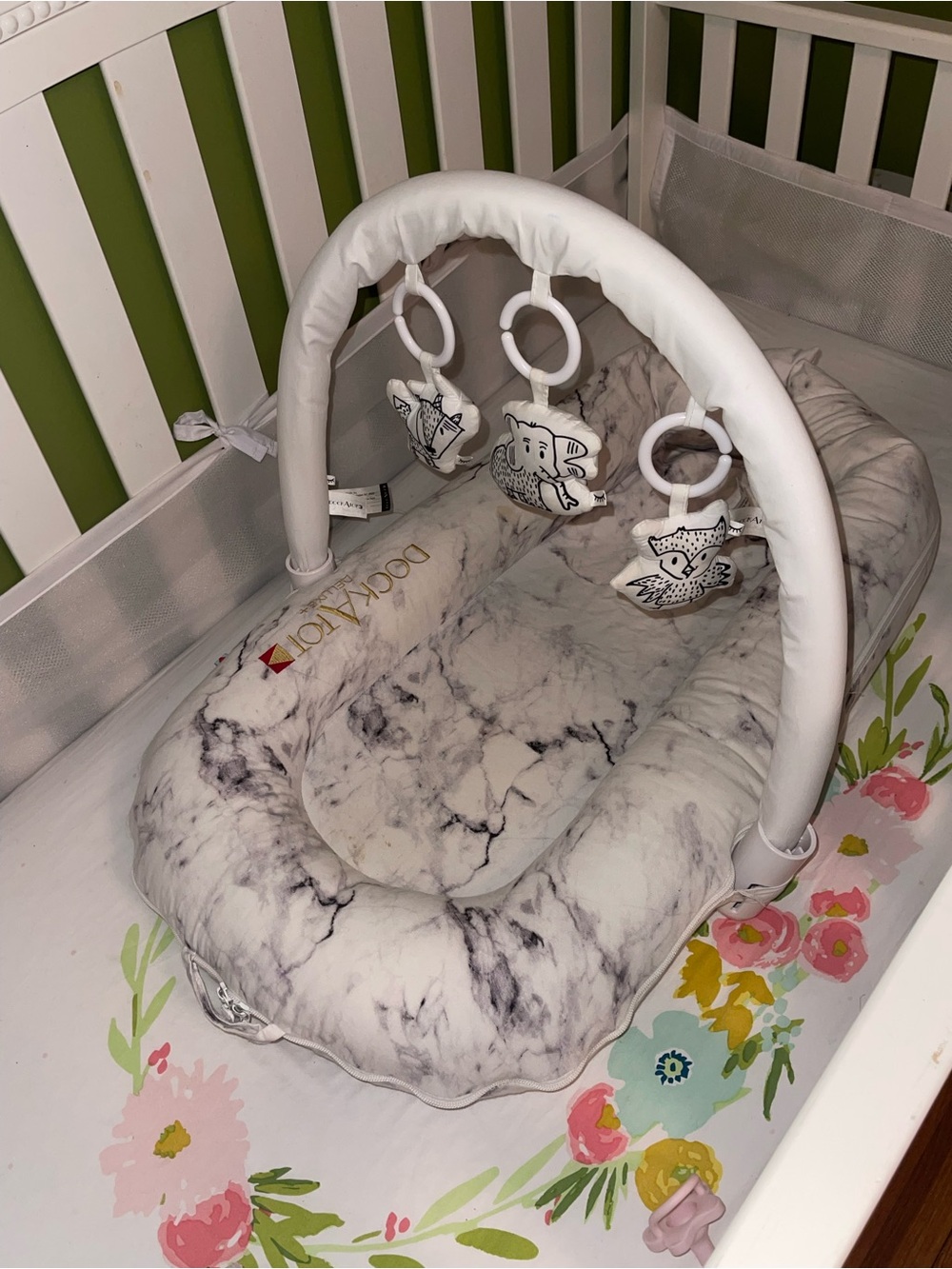 Dockatot Marble-Print Infant Play Nest with Toy Arch